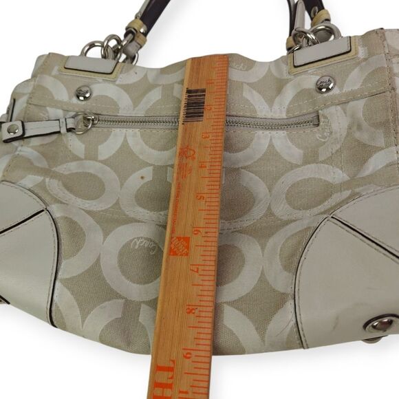 Coach Cream Genuine Leather CC Signature Canvas Shoulder Bag Tote Bag Pusre - Picture 9 of 13